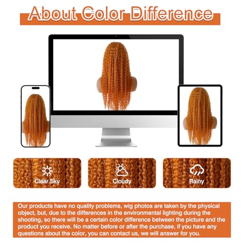 Ginger Wig Human Hair 13x4 deep wave Ginger Orange Lace Front Wigs Human Hair HD Transparent Lace Frontal 350 Colored Human Hair Wig Pre Plucked 180% Density 20inch - Image 6