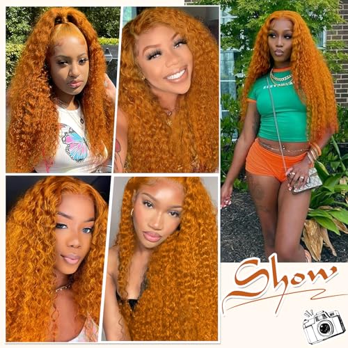 Ginger Wig Human Hair 13x4 deep wave Ginger Orange Lace Front Wigs Human Hair HD Transparent Lace Frontal 350 Colored Human Hair Wig Pre Plucked 180% Density 20inch - Image 7