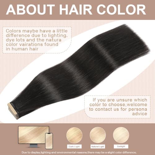 Tape in Hair Extensions Human Hair 12 Inch Human Hair Tape in Extensions 20Pcs Natural Black Remy Tape in Hair Extensions Human Hair for Women Invisible Tape in Hair Extensions Real Human Hair - Image 2
