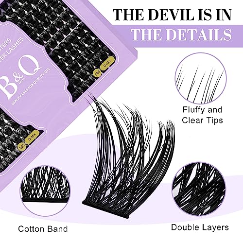 B&Qaugen Lash Clusters 208 PCS Cluster Lashes Individual Lashes B05+B06 Eyelash Extensions 10-18mm DIY Lash Extensions D Curl Volume Wispy Soft Comfortable Band False Lashes (D-10-18MIX) - Image 4