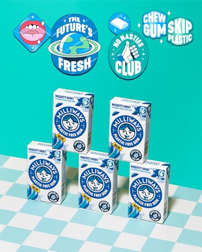 Milliways Mighty Mint Super Natural Gum - Plastic-Free Chewing Gum | Xylitol, Aspartame-Free, Sugar-Free, Plant-Based | 12 Packs of 10 Pieces (120 Pieces Total) - Image 4