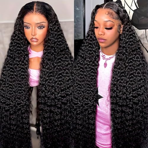 BVLBVL 32 Inch 13x6 Deep Wave Lace Front Wigs Human Hair Curly Human Hair Wig 200 Density HD Lace Frontal Curly Wig Human Hair