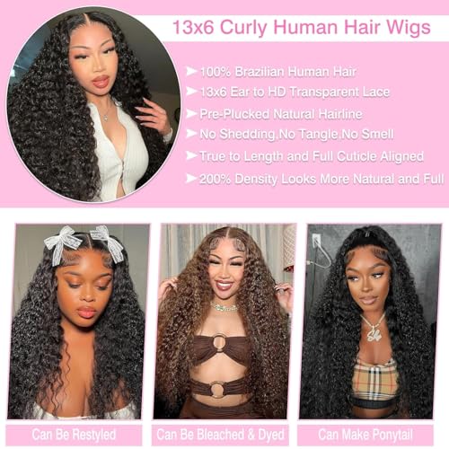 BVLBVL 32 Inch 13x6 Deep Wave Lace Front Wigs Human Hair Curly Human Hair Wig 200 Density HD Lace Frontal Curly Wig Human Hair - Image 5