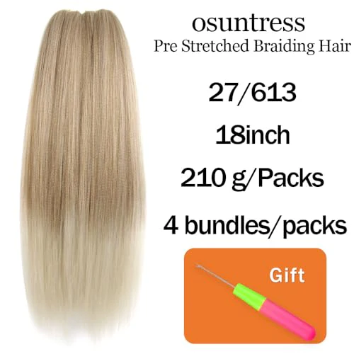 Braiding Hair Pre Stretched 18 Inch 4 Packs, Short Hair Extensions for Braids, Synthetic Braiding Hair Prestretched T27/613 - Image 2