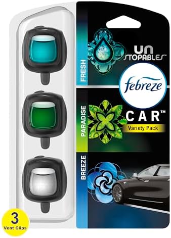Febreze Car Air Freshener Odor-Fighting Car Vent Clip, Unstopables Variety Pack, 3-Count Pack of 3 - Image 2