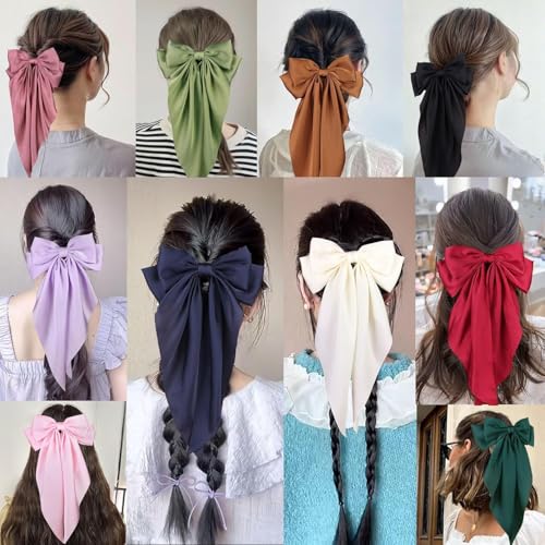 MRJ 6 Pcs Silky Satin Hair Bows Big Hair Ribbons for Women Large Hair Clips for Girls Hair Accessories Barrettes Metal Clips Bowknot Aesthetic - Image 5