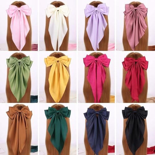 MRJ 6 Pcs Silky Satin Hair Bows Big Hair Ribbons for Women Large Hair Clips for Girls Hair Accessories Barrettes Metal Clips Bowknot Aesthetic - Image 7