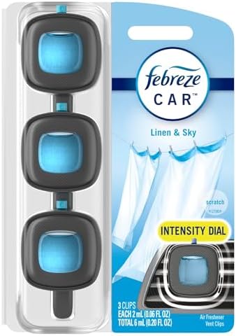 Febreze Car Odor-Fighting Car Freshener Vent Clip Linen & Sky, 0.06 fl oz, 3 Ct Pack of 2 - Image 2
