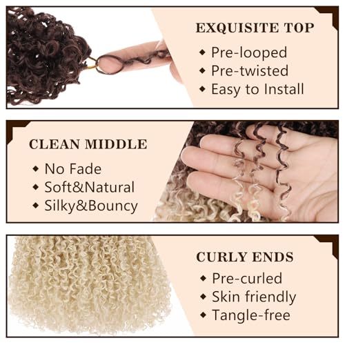 COOKOO 8 Inch Pre Looped Yanky Twist Crochet Hair 8 Packs Short Yanky Passion Twist Hair Bohemian Yanky Twists Crochet Hair Fluffy Mini Twist Crochet Hair Pre-twisted Curly Crochet Braiding Hair - Image 3