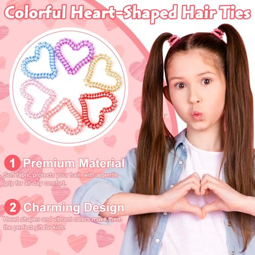 Class Valentines Day Gifts for Kids Girls with 24 Pack Heart Hair Ties Hair Bands with Girls Valentines Cards School Valentines Hair Accessories for Classroom Exchange - Image 3