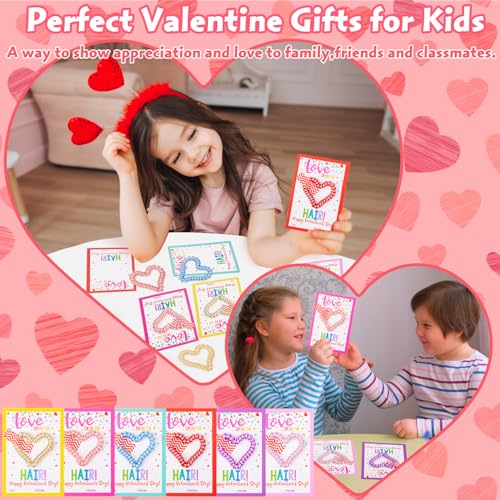 Class Valentines Day Gifts for Kids Girls with 24 Pack Heart Hair Ties Hair Bands with Girls Valentines Cards School Valentines Hair Accessories for Classroom Exchange - Image 4