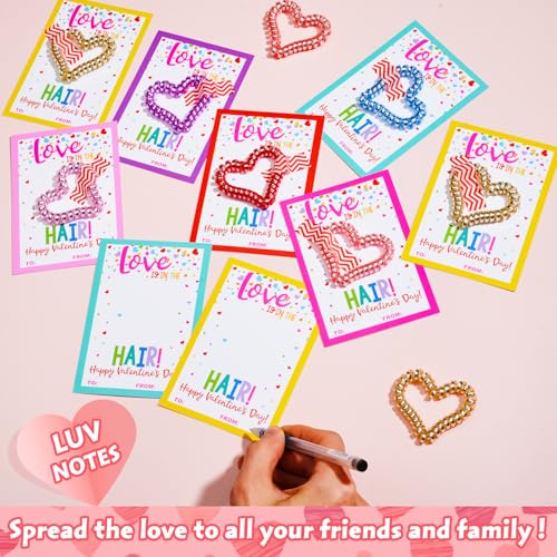 Class Valentines Day Gifts for Kids Girls with 24 Pack Heart Hair Ties Hair Bands with Girls Valentines Cards School Valentines Hair Accessories for Classroom Exchange - Image 5