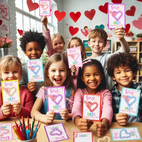 Class Valentines Day Gifts for Kids Girls with 24 Pack Heart Hair Ties Hair Bands with Girls Valentines Cards School Valentines Hair Accessories for Classroom Exchange - Image 6