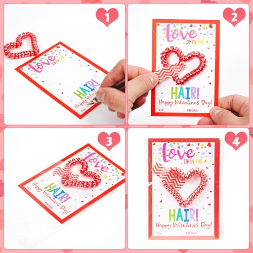Class Valentines Day Gifts for Kids Girls with 24 Pack Heart Hair Ties Hair Bands with Girls Valentines Cards School Valentines Hair Accessories for Classroom Exchange - Image 7