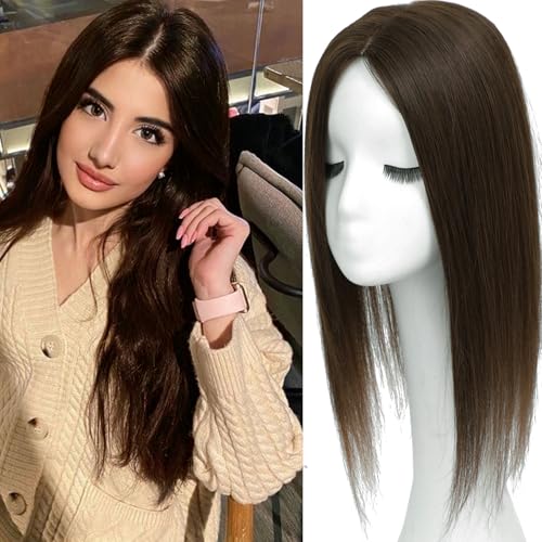 Hair Toppers for Women Real Human Hair, 360° 3D Human Hair Toppers for Women with Thinning Hair Upgrade Middle Part Clip in Bangs Hair Topper Hair Pieces for Women Daily (Mocha Brown, 18 Inch)