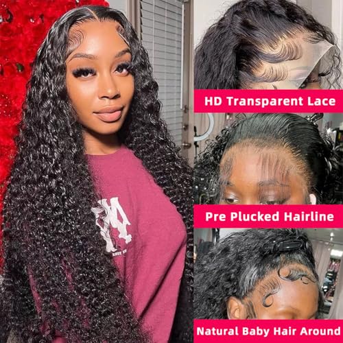 32 Inch 13x6 HD Deep Wave Lace Front Wigs Human Hair Pre Plucked 200% Density Transparent Deep Curly Lace Frontal Wigs Human Hair With Baby Hair Glueless Human Hair Wig For Women - Image 2