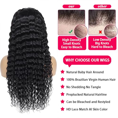 32 Inch 13x6 HD Deep Wave Lace Front Wigs Human Hair Pre Plucked 200% Density Transparent Deep Curly Lace Frontal Wigs Human Hair With Baby Hair Glueless Human Hair Wig For Women - Image 4