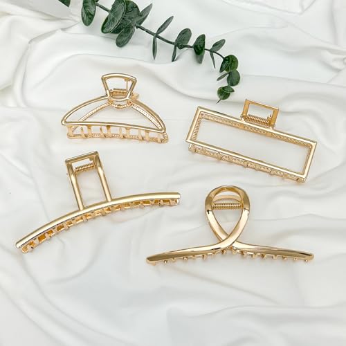 4 Pack Large Metal Hair Clips for Thin to Thick Curly Hair, 4.3 Inch Big Nonslip Gold Color Clamps, Perfect Fashion Jaw Claw Hair Styling Accessories for Women and Girls, Christmas Gifts - Image 4