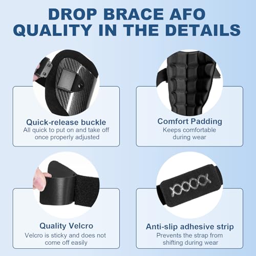 Carbon Fiber AFO Brace Ankle Foot Orthosis Lightweight Foot Drop Brace Drop Foot Brace for Walking Gait Assistance Ankle Instability, Left-Large - Image 5