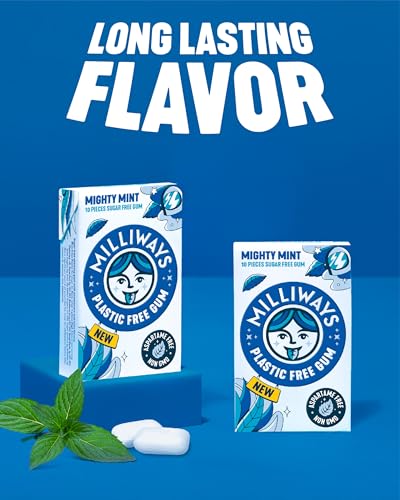 Milliways Mighty Mint Super Natural Gum - Plastic-Free Chewing Gum | Xylitol, Aspartame-Free, Sugar-Free, Plant-Based | 4 Packs of 10 Pieces (40 Pieces Total) - Image 4