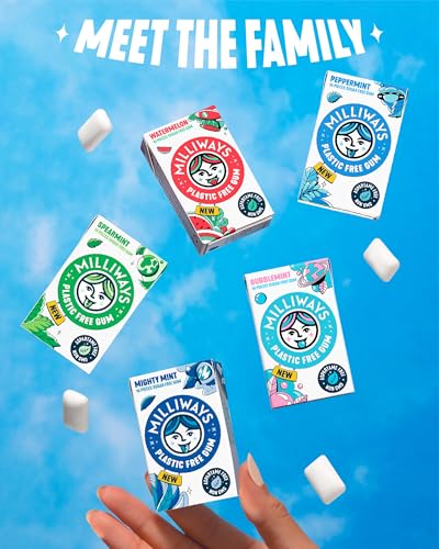 Milliways Mighty Mint Super Natural Gum - Plastic-Free Chewing Gum | Xylitol, Aspartame-Free, Sugar-Free, Plant-Based | 4 Packs of 10 Pieces (40 Pieces Total) - Image 6