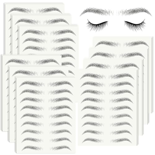 20 Sheets 180 Pairs Eyebrow Tattoo Sticker Waterproof 4D Hair-Like Natural Fake Tattoo Eyebrows Transfers Stickers Peel Off Brows Grooming Shaping Makeup Sticker for Women Girls,Black