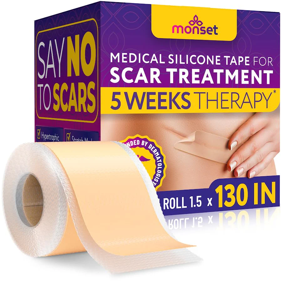 Silicone Scar Tape for Surgical Scars, Keloid, C-Section and More - Silicone Scar Sheets 130 x 1.5 inch - Effective Scar Treatment and Scar Removal for Face and Body - Silicone Tape for Scars