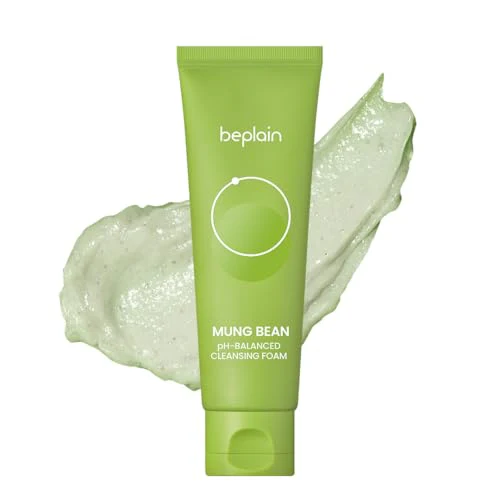beplain Mung Bean pH-Balanced Cleansing Foam | Scent-free Cleanser | Gentle & Moisturizing Face Wash for All Skin Types | Makeup Remover | Korean Skin Care (2.7fl.oz)