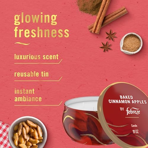 Febreze Scented Candle, Baked Cinnamon Apples Scent, 11 oz 4 Wick Candle, Single Pack - Image 2