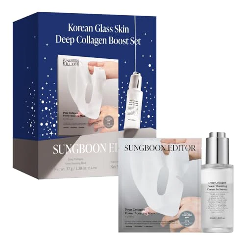 SUNGBOON EDITOR Korean Glass Skin Deep Collgen Boost Set | Valentine Day Gift | Real Collagen 2,160,000PPB for Elasticity | Hydrating Collagen Face Mask | Face Serum for Women | Korean Skin Care Set