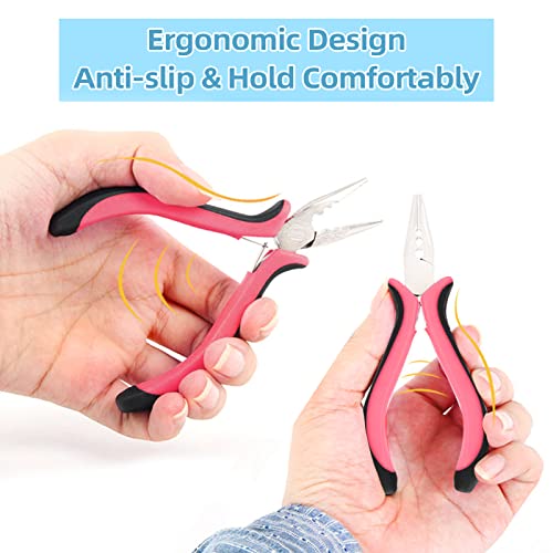 Microlinks Hair Extensions Kit,3PCS 3 Holes Mini Microlinks Pliers,Hair Extensions Tools,Micro Links Opener and Removal Tool for Micro Nano Rings Beads Extensions or Feather Extensions,Pink - Image 4
