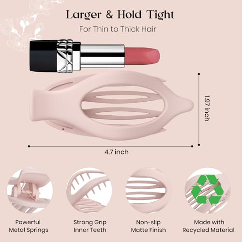 6 PCS Large Flat Hair Clips for Women Girls, French Concord Lay Down Hair Claw Clips for Thick Thin Hair, Comfortable Curved Flat Clips, Matte Non-slip Strong Hold Hair Accessories, Neutral - Image 2