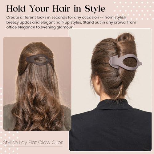 6 PCS Large Flat Hair Clips for Women Girls, French Concord Lay Down Hair Claw Clips for Thick Thin Hair, Comfortable Curved Flat Clips, Matte Non-slip Strong Hold Hair Accessories, Neutral - Image 4