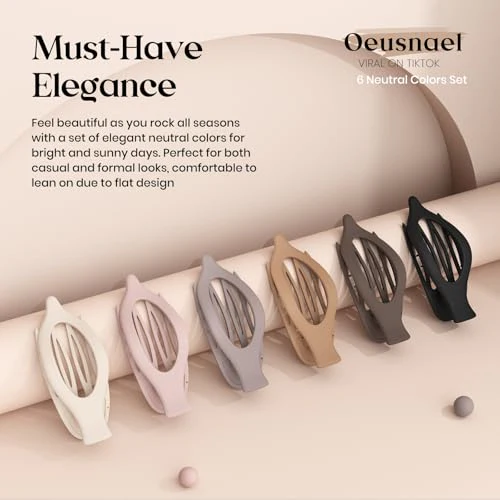 6 PCS Large Flat Hair Clips for Women Girls, French Concord Lay Down Hair Claw Clips for Thick Thin Hair, Comfortable Curved Flat Clips, Matte Non-slip Strong Hold Hair Accessories, Neutral - Image 6