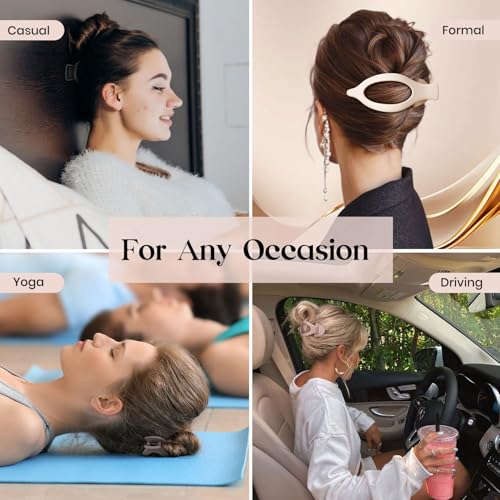 6 PCS Large Flat Hair Clips for Women Girls, French Concord Lay Down Hair Claw Clips for Thick Thin Hair, Comfortable Curved Flat Clips, Matte Non-slip Strong Hold Hair Accessories, Neutral - Image 7