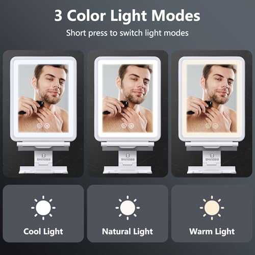 Heated Shower Mirror Fogless for Shaving, 3 Colors Stepless Dimmable Lights Fogless Mirror for Shower, Rechargeable Anti Fog Shaving Mirror with Razor Holder for Men, Light Memory Function, White - Image 3