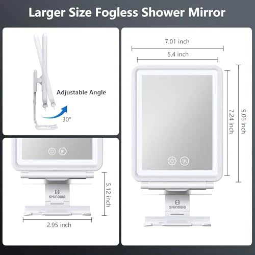 Heated Shower Mirror Fogless for Shaving, 3 Colors Stepless Dimmable Lights Fogless Mirror for Shower, Rechargeable Anti Fog Shaving Mirror with Razor Holder for Men, Light Memory Function, White - Image 6
