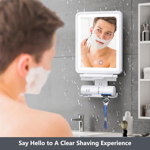 Heated Shower Mirror Fogless for Shaving, 3 Colors Stepless Dimmable Lights Fogless Mirror for Shower, Rechargeable Anti Fog Shaving Mirror with Razor Holder for Men, Light Memory Function, White - Image 8