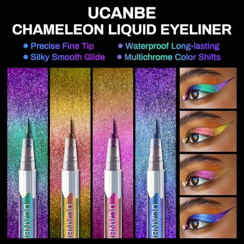 UCANBE 4PCS Chameleon Liquid Eyeliner, Multichrome Metallic Color Shift Eye Liner, Waterproof Glitter Eyeliner with Soft Fine Tip for Long-lasting Multi-Dimensional Eye Looks - Image 2