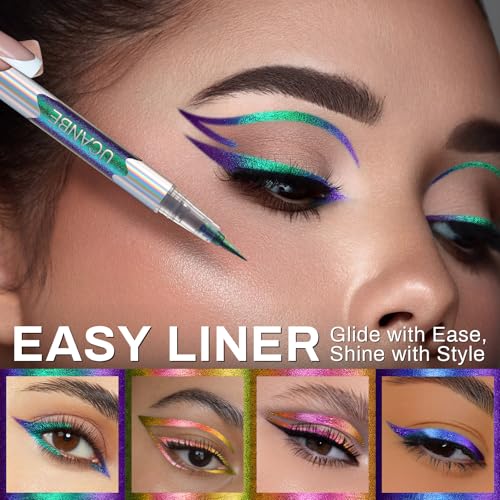 UCANBE 4PCS Chameleon Liquid Eyeliner, Multichrome Metallic Color Shift Eye Liner, Waterproof Glitter Eyeliner with Soft Fine Tip for Long-lasting Multi-Dimensional Eye Looks - Image 4