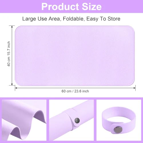 Nail Art Table Mat,Foldable Nail Arm Rest Pad for Nails,Soft Microfiber PU Leather Nail Mat for Table,Waterproof Manicure Pad,Nail Table Pad for Nail Technician Salon Home-Purple - Image 5