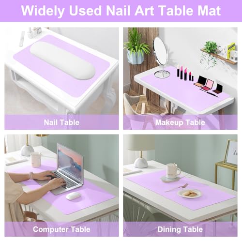 Nail Art Table Mat,Foldable Nail Arm Rest Pad for Nails,Soft Microfiber PU Leather Nail Mat for Table,Waterproof Manicure Pad,Nail Table Pad for Nail Technician Salon Home-Purple - Image 7