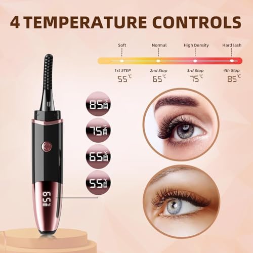 Heated Eyelash Curlers - Fast Heat up Within 10s - 24 Hours Long Lasting - Rechargeable Electric Eyelash Curler with Type-C, with 4 Heating Modes Anti-Burn Mini Lash Curler with LED Display-Black - Image 3