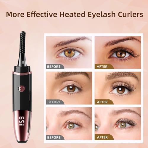Heated Eyelash Curlers - Fast Heat up Within 10s - 24 Hours Long Lasting - Rechargeable Electric Eyelash Curler with Type-C, with 4 Heating Modes Anti-Burn Mini Lash Curler with LED Display-Black - Image 5