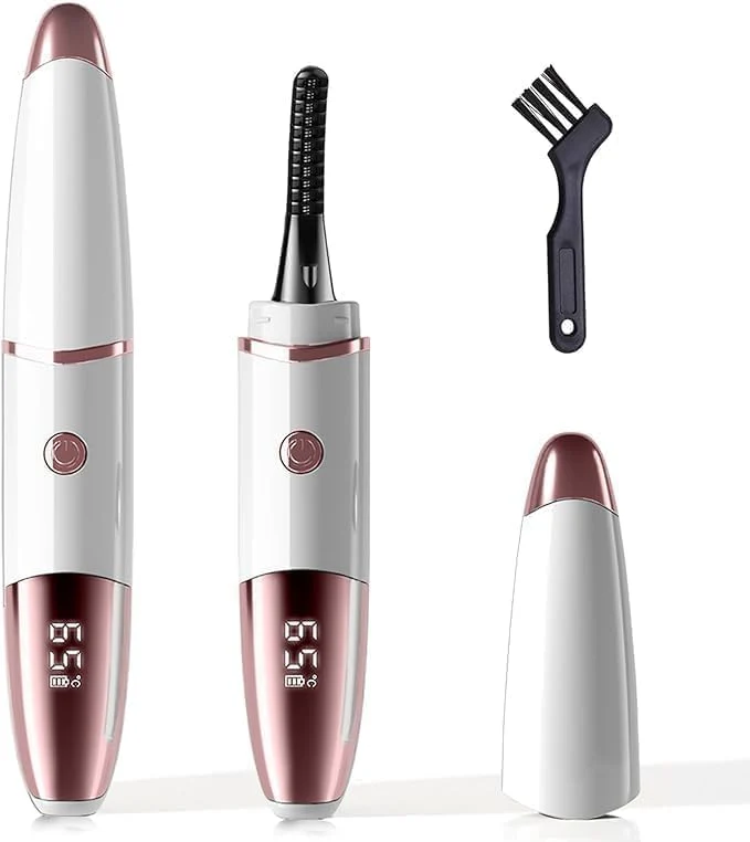 Heated Eyelash Curlers - Fast Heat up Within 10s - 24 Hours Long Lasting - Rechargeable Electric Eyelash Curler with Type-C, with 4 Heating Modes Anti-Burn Mini Lash Curler with LED Display-White-05