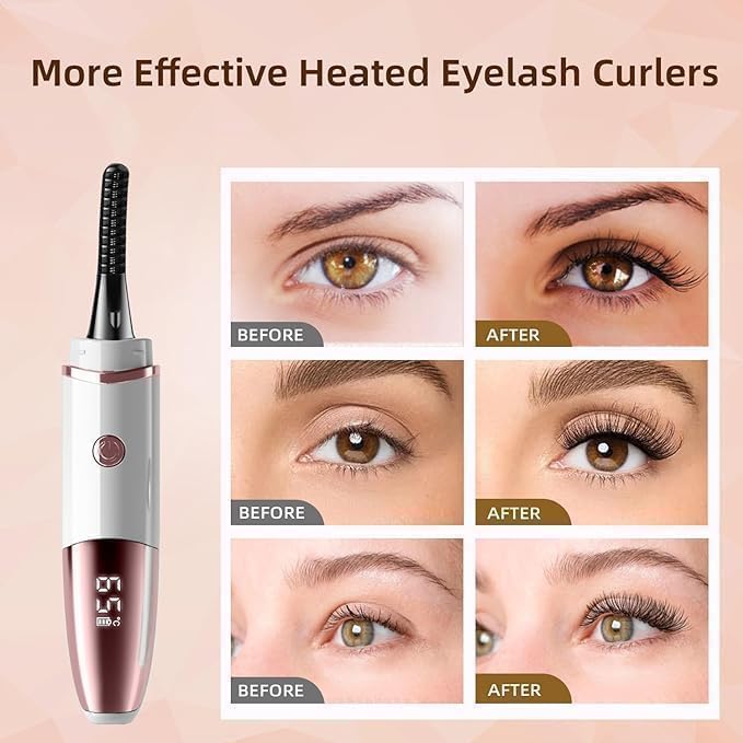 Heated Eyelash Curlers - Fast Heat up Within 10s - 24 Hours Long Lasting - Rechargeable Electric Eyelash Curler with Type-C, with 4 Heating Modes Anti-Burn Mini Lash Curler with LED Display-White-05 - Image 5