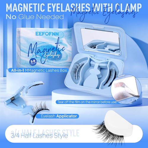 Magnetic Eyelashes Half Lashes Magnetic Eyelashes with Applicator Cat Eye Magnetic Lashes Wispy Magnetic Eyelashes Natural Look No Glue Needed False Eyelashes Magnetic Lashes with Clamp by Eefofnn - Image 2