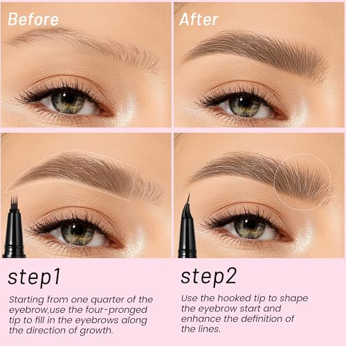 Curved Eyebrow Pen, 2 in 1 Dual Ended Microblading Eyebrow Pencil, Waterproof and Last All Day 4 Tip Brow Pencil with Precise Tip, Create Natural Hair Like Brows and Eyeliner (Natural Brown) - Image 7