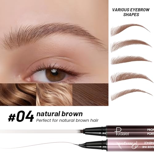 Curved Eyebrow Pen, 2 in 1 Dual Ended Microblading Eyebrow Pencil, Waterproof and Last All Day 4 Tip Brow Pencil with Precise Tip, Create Natural Hair Like Brows and Eyeliner (Natural Brown) - Image 8