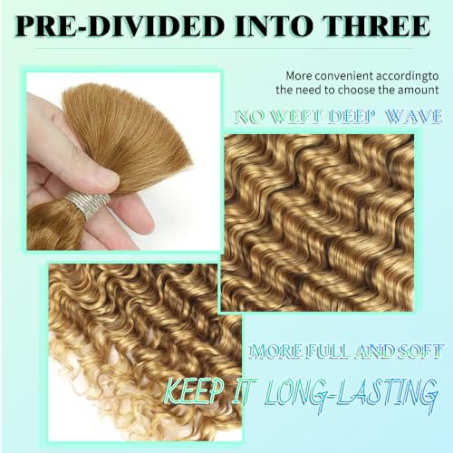 Blonde Human Braiding Hair for Boho Braids 22 Inch 6 Bundles Human Hair Braiding Hair Deep Wave Bulk Human Hair for Braiding No Weft Curly Human Hair Brading Hair Extensions 150g 27# - Image 5